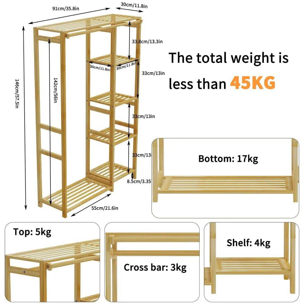 Bamboo Garment Rack with Shelves and Curtain