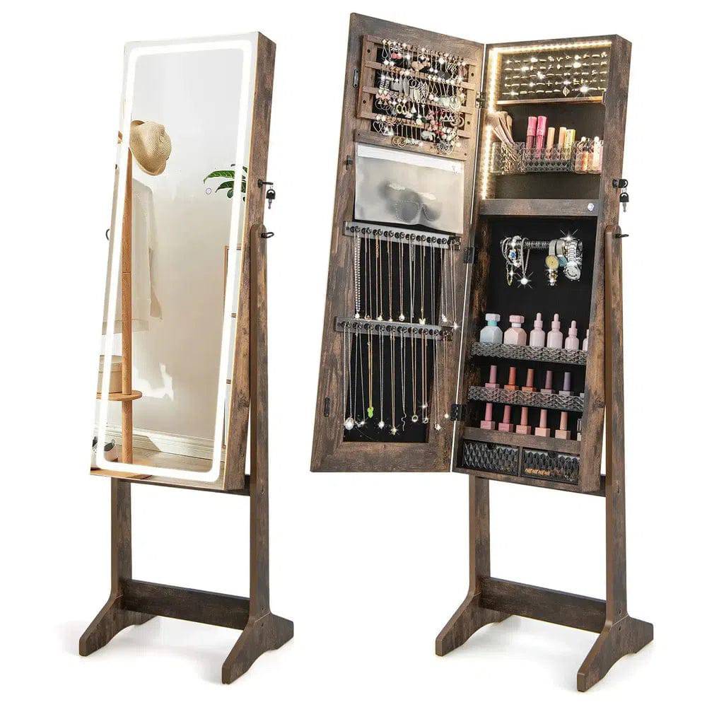 Lockable Standing Jewellery Cabinet with Organiser