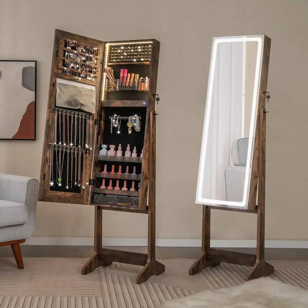 Lockable Standing Jewellery Cabinet with Organiser