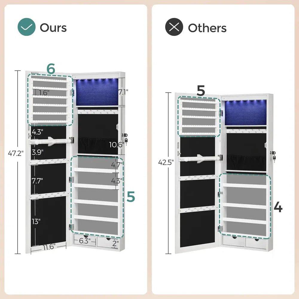 Lockable Wall Mounted Jewellery Mirror Cabinet