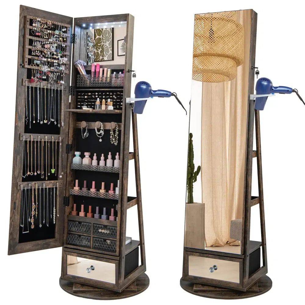 Rotating Jewellery Armoire with Full-Length Mirror