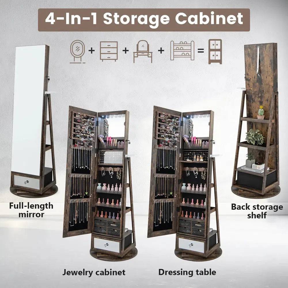 Rotating Jewellery Armoire with Full-Length Mirror