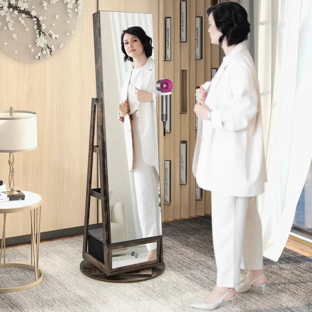 Rotating Jewellery Armoire with Full-Length Mirror