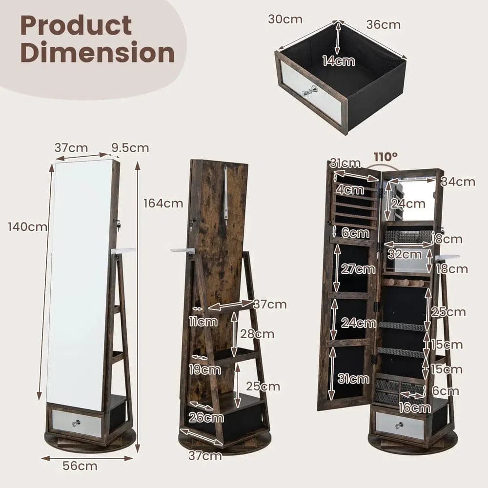 Rotating Jewellery Armoire with Full-Length Mirror