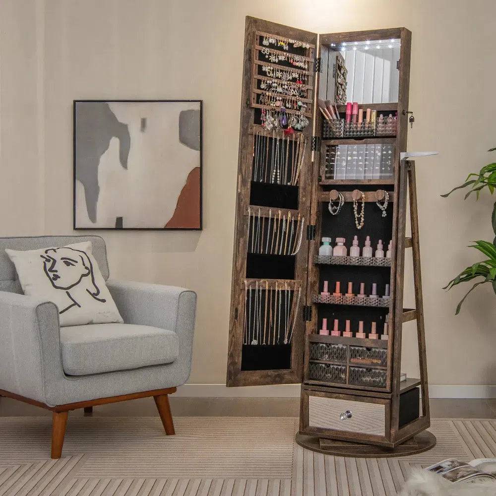 Rotating Jewellery Armoire with Full-Length Mirror