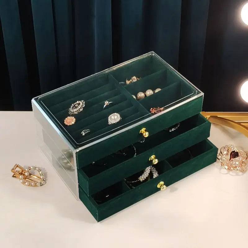 Three-Layer Transparent Velvet Jewellery Box