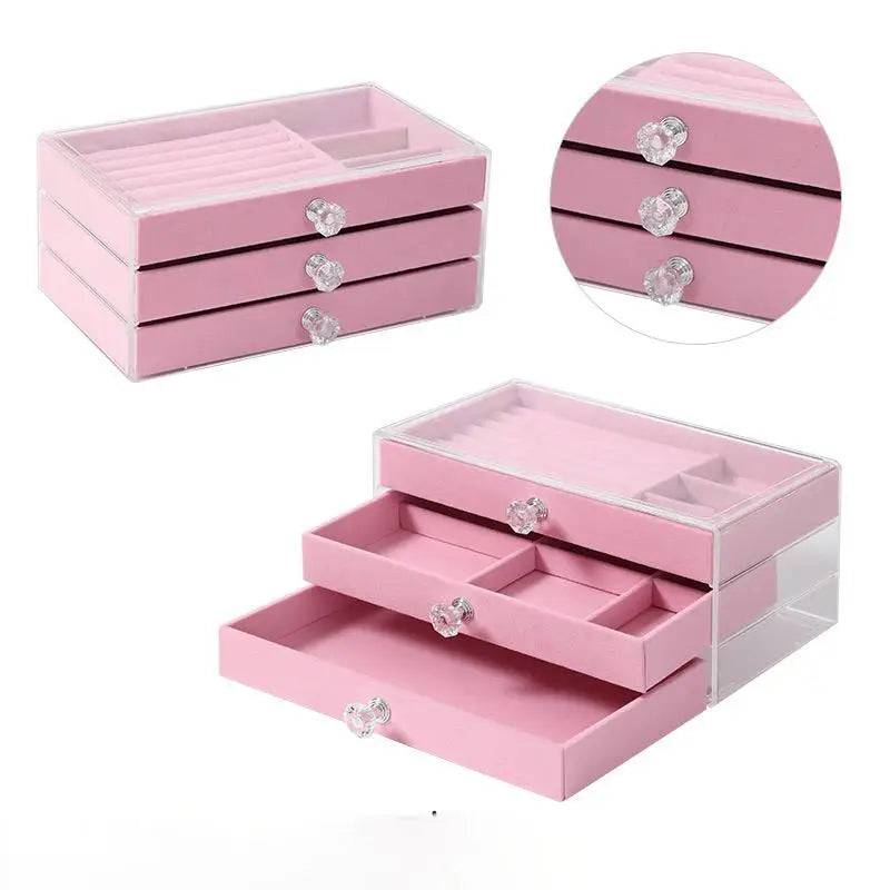 Three-Layer Transparent Velvet Jewellery Box