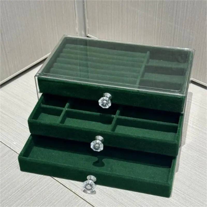 Three-Layer Transparent Velvet Jewellery Box