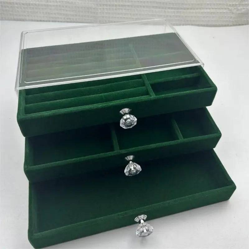 Three-Layer Transparent Velvet Jewellery Box