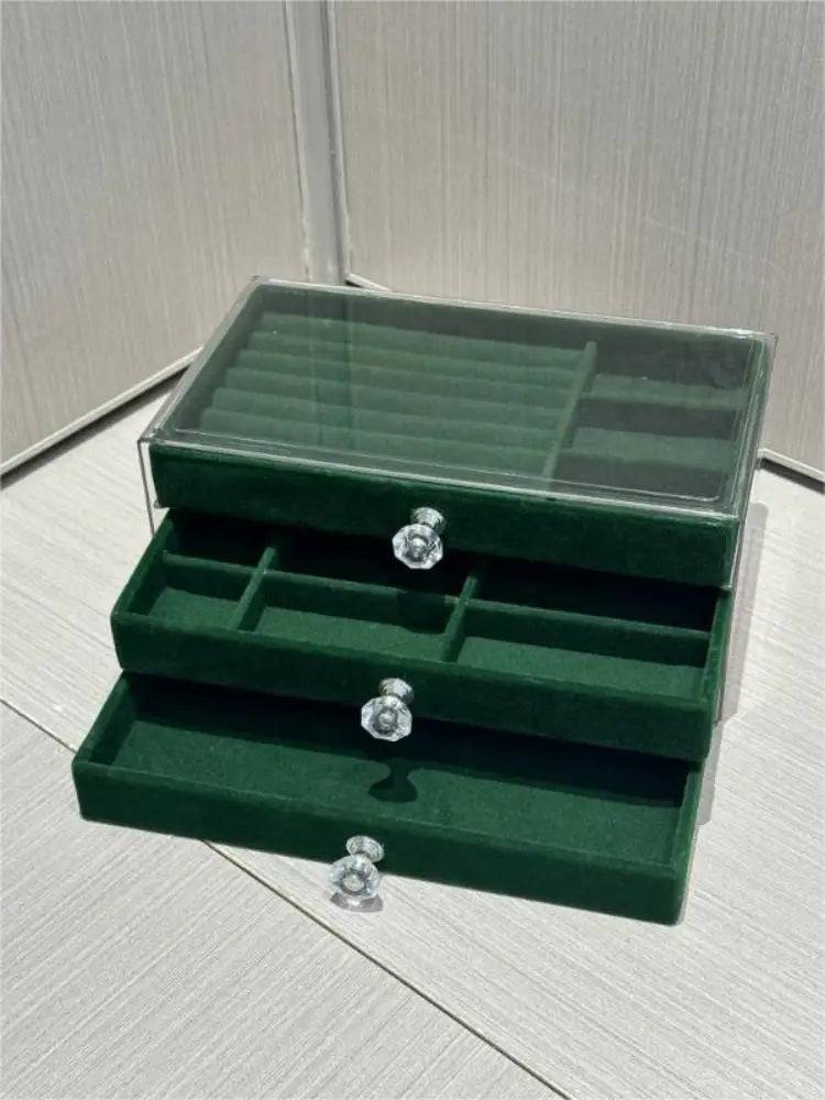 Three-Layer Transparent Velvet Jewellery Box