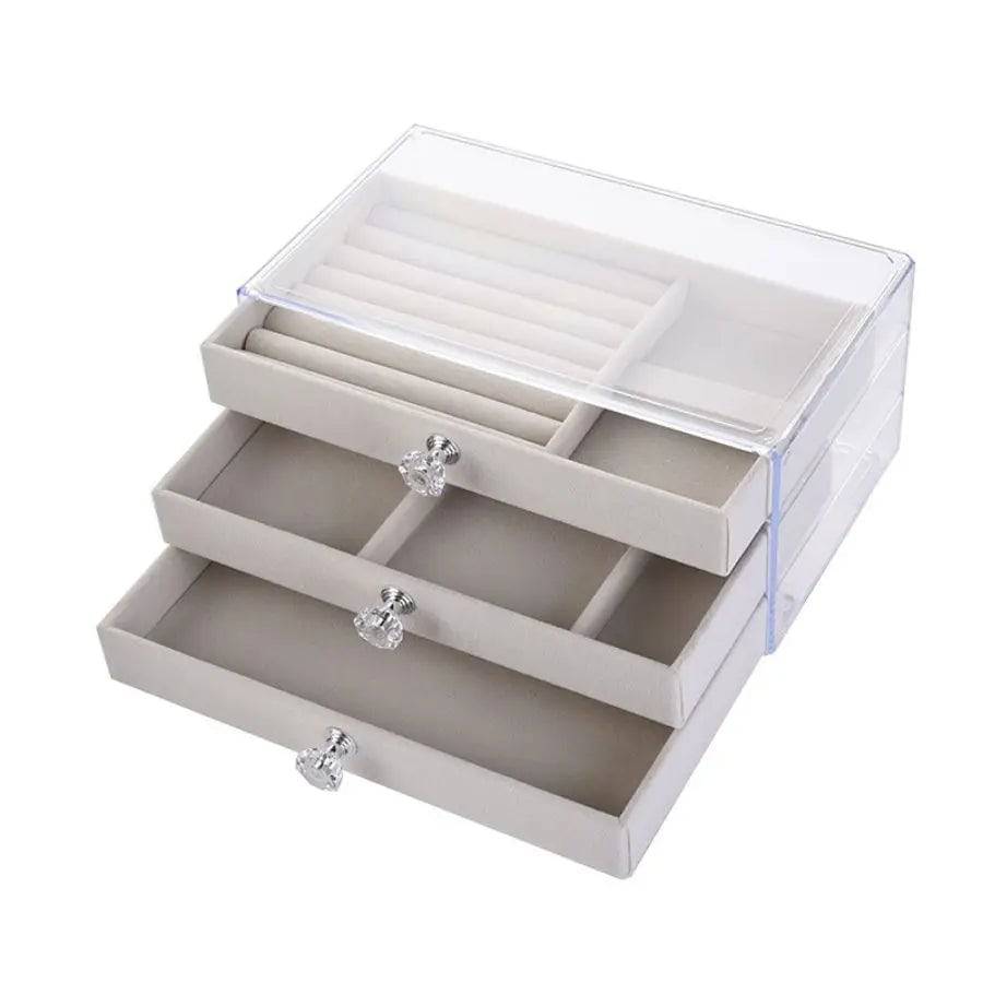 Three-Layer Transparent Velvet Jewellery Box