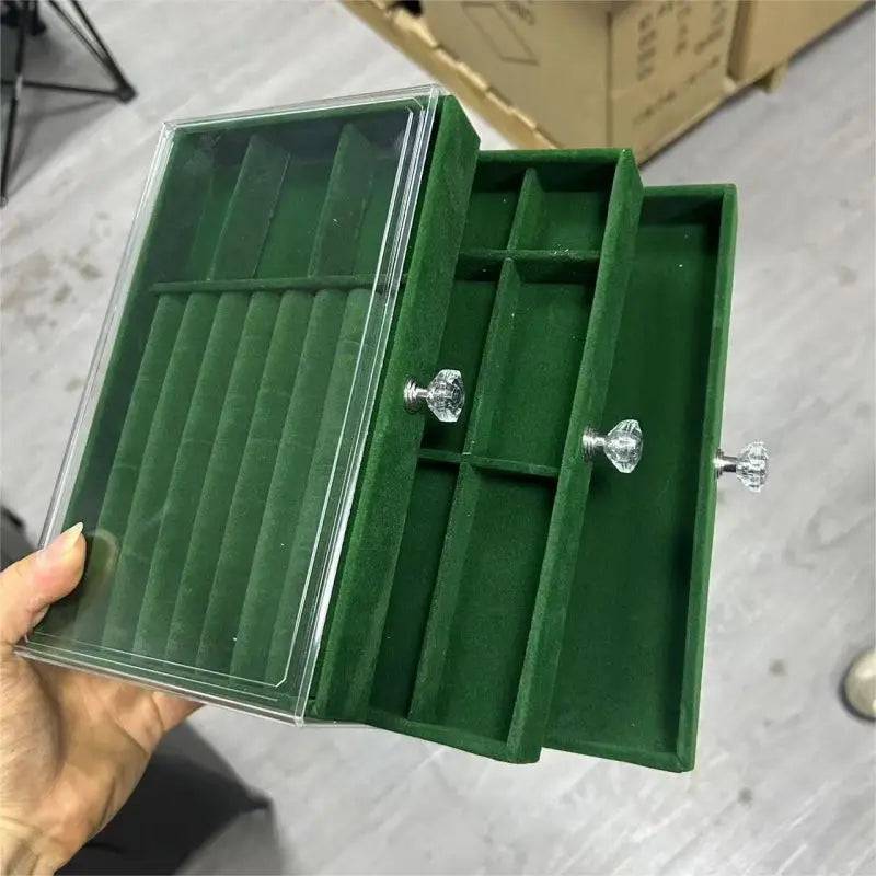 Three-Layer Transparent Velvet Jewellery Box