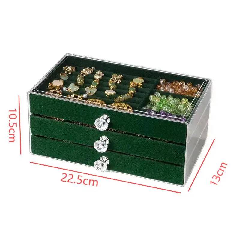 Three-Layer Transparent Velvet Jewellery Box