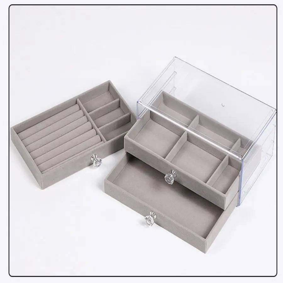 Three-Layer Transparent Velvet Jewellery Box