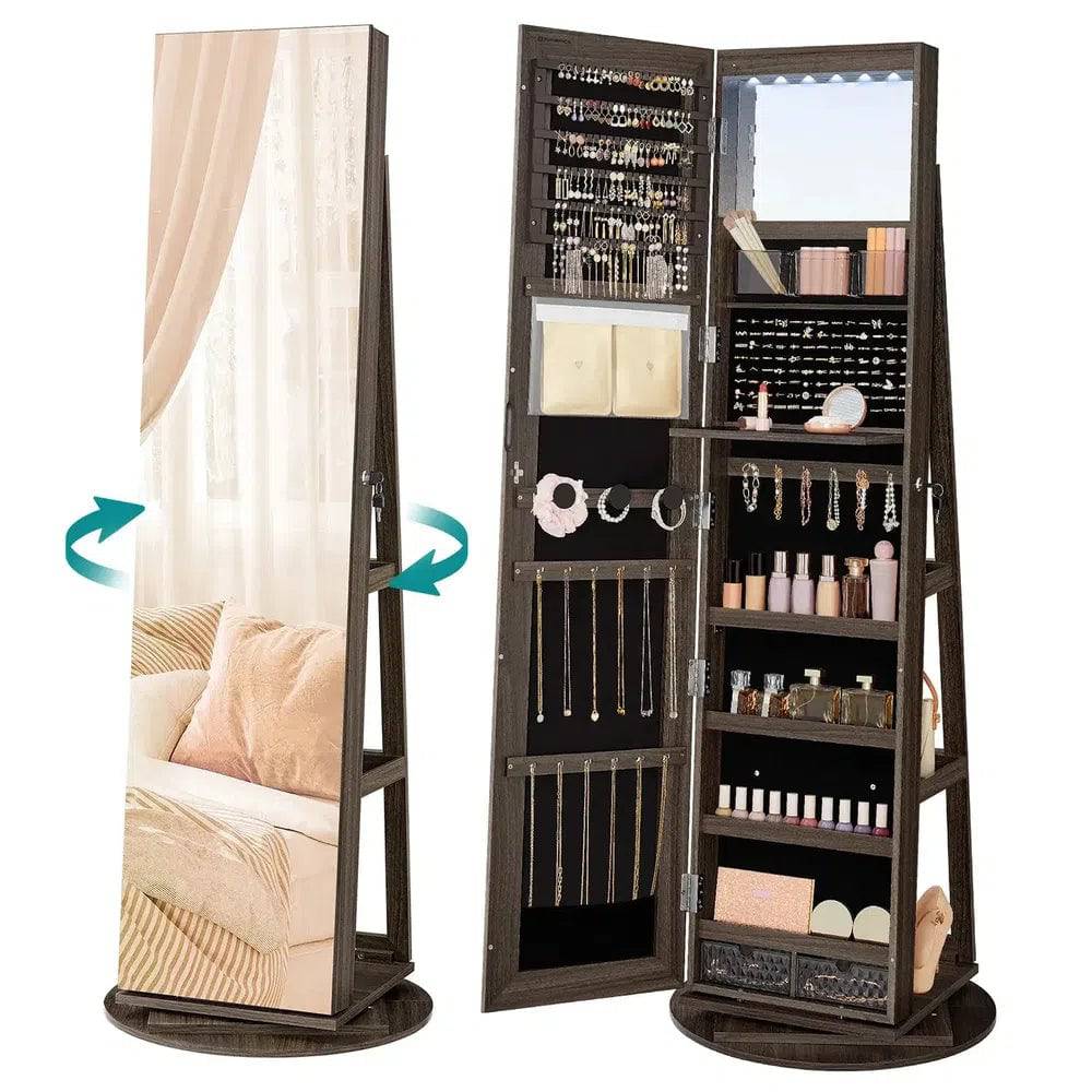Swivel Mirror Jewellery Cabinet with LED Lighting