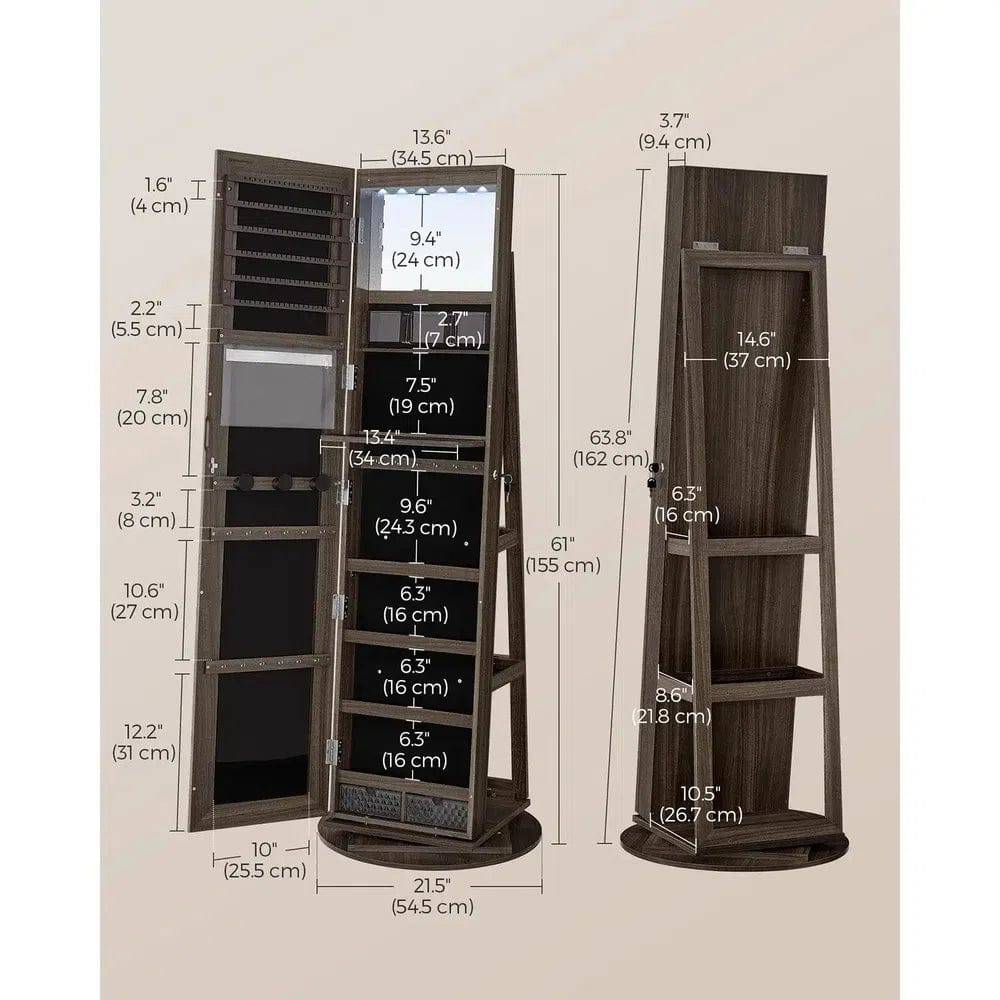 Swivel Mirror Jewellery Cabinet with LED Lighting