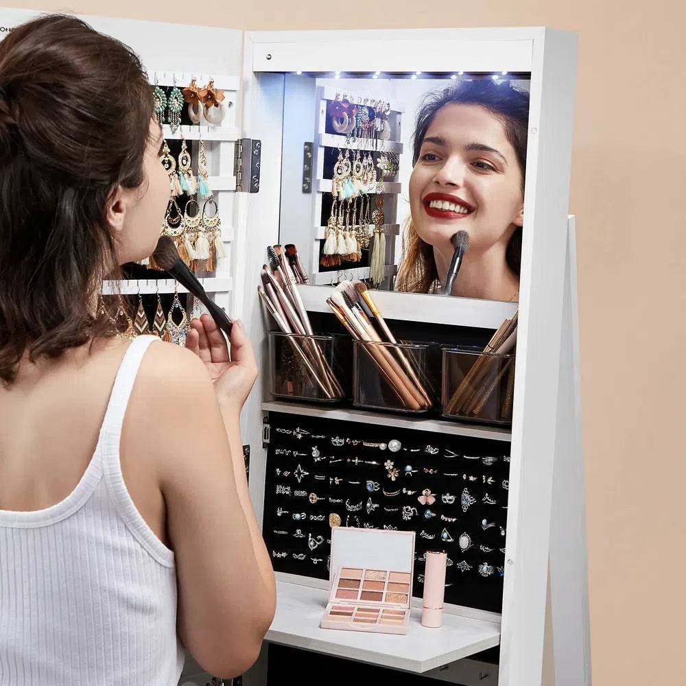 Swivel Mirror Jewellery Cabinet with LED Lighting