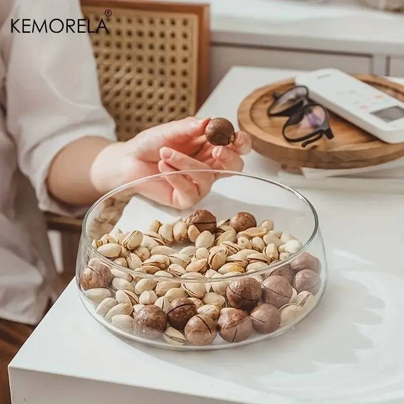Double-Layer Glass Food Container with Wooden Lid and Tray