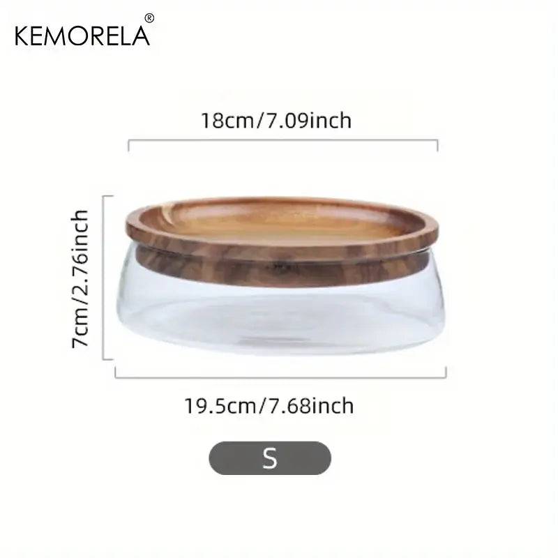Double-Layer Glass Food Container with Wooden Lid and Tray