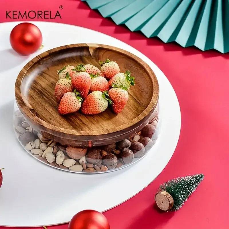 Double-Layer Glass Food Container with Wooden Lid and Tray
