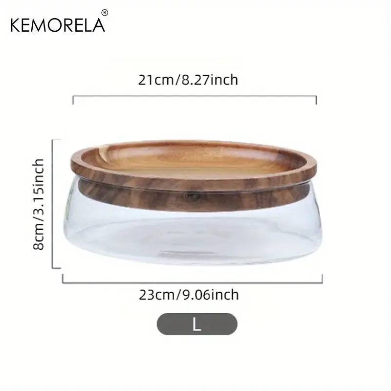 Double-Layer Glass Food Container with Wooden Lid and Tray