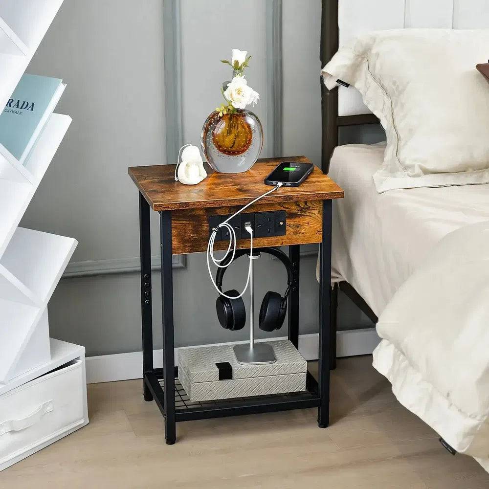 Modern 2-Tier Bedside Nightstands with Charging Station