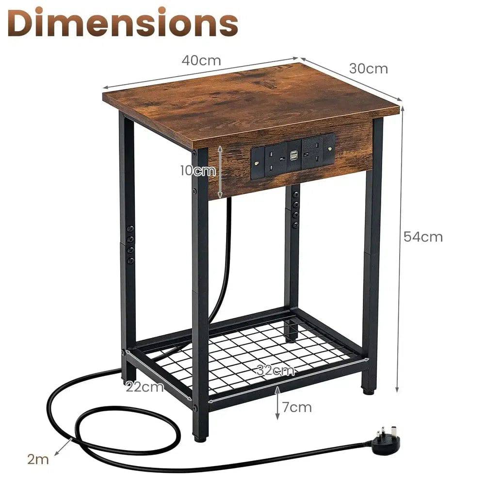 Modern 2-Tier Bedside Nightstands with Charging Station
