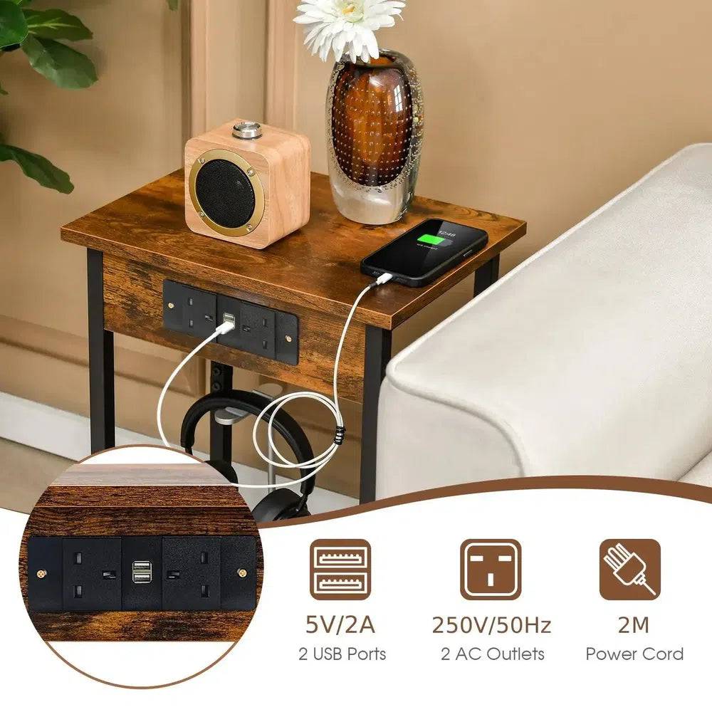 Modern 2-Tier Bedside Nightstands with Charging Station