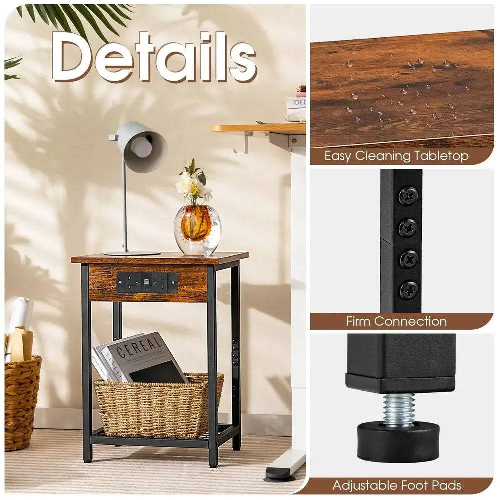 Modern 2-Tier Bedside Nightstands with Charging Station