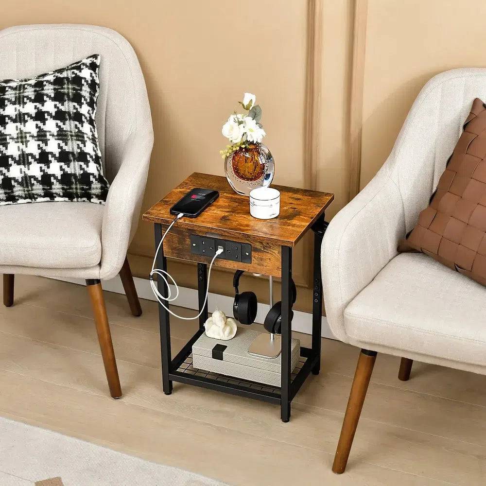 Modern 2-Tier Bedside Nightstands with Charging Station