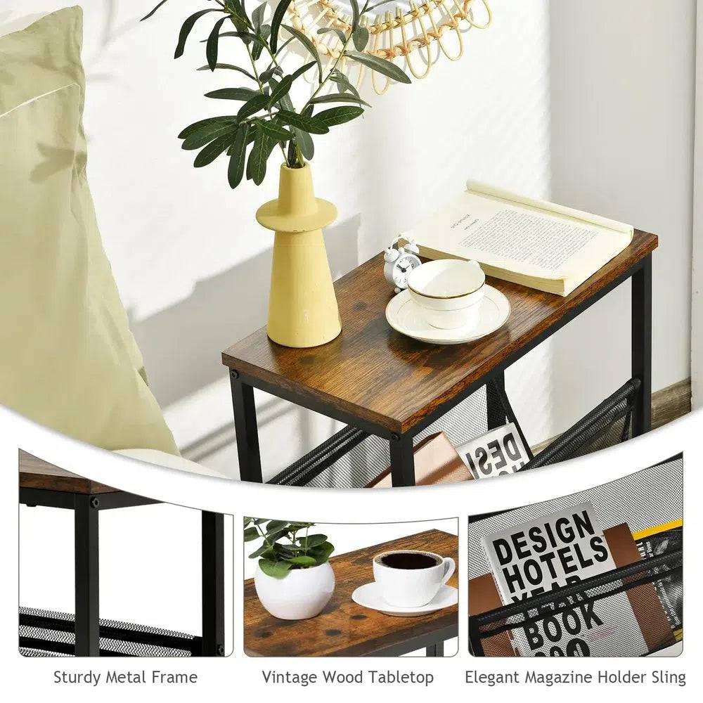Industrial Two-Tier Narrow Side Table