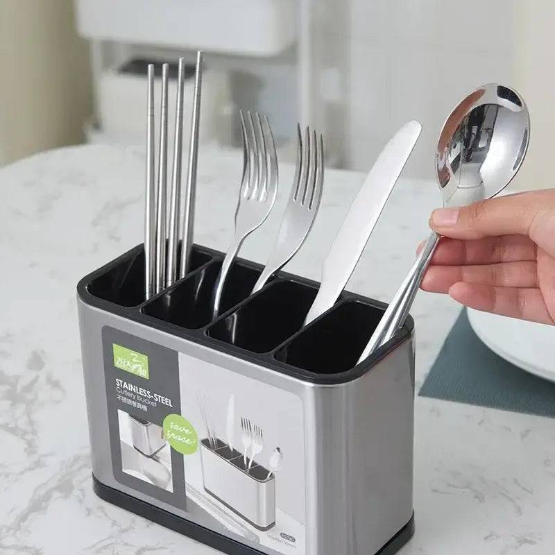 Stainless Steel Cutlery Holder with Drainboard