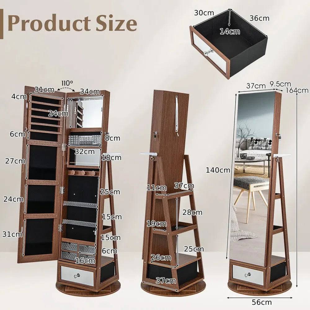 360° Rotating Jewellery Armoire with Full-Length Mirror