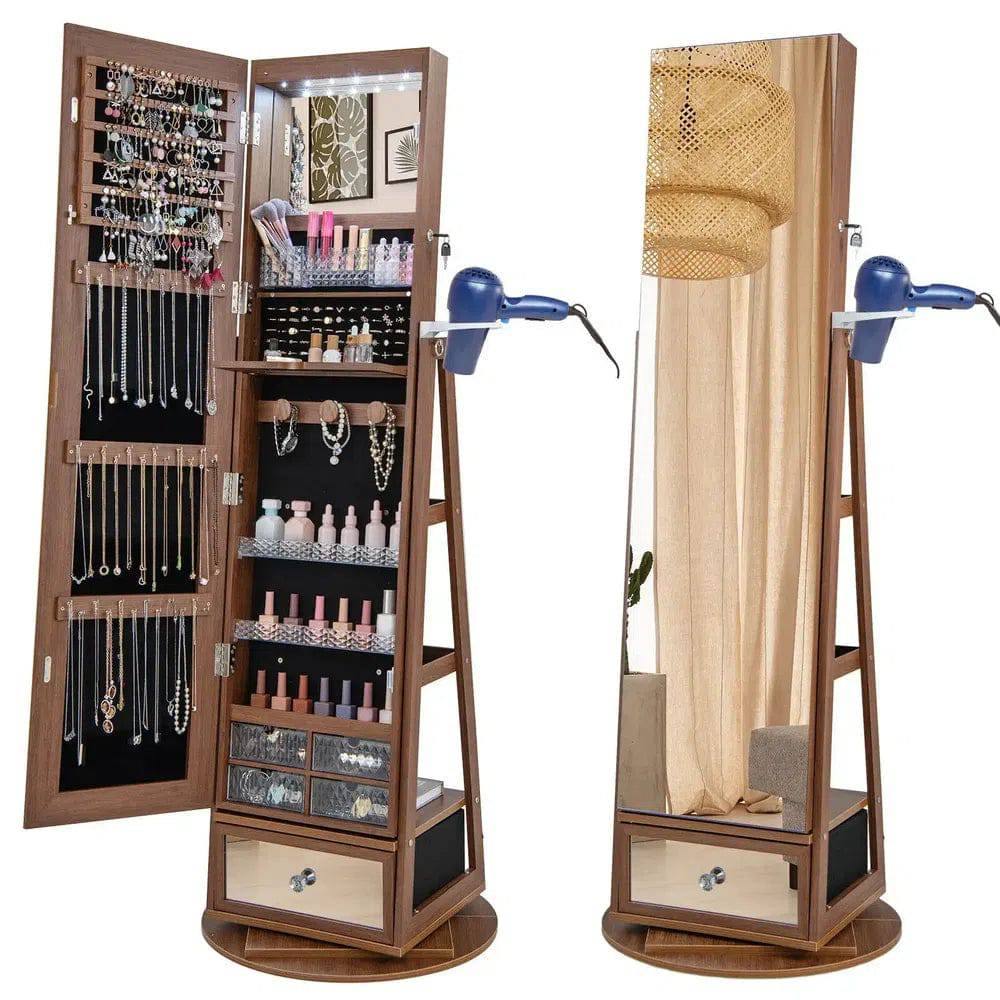 360° Rotating Jewellery Armoire with Full-Length Mirror