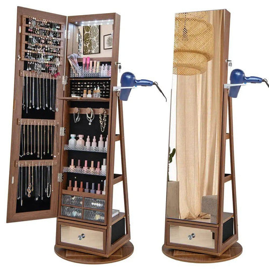 360° Rotating Jewellery Armoire with Full-Length Mirror