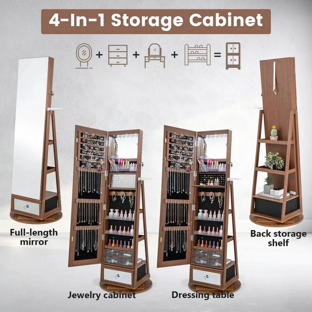 360° Rotating Jewellery Armoire with Full-Length Mirror