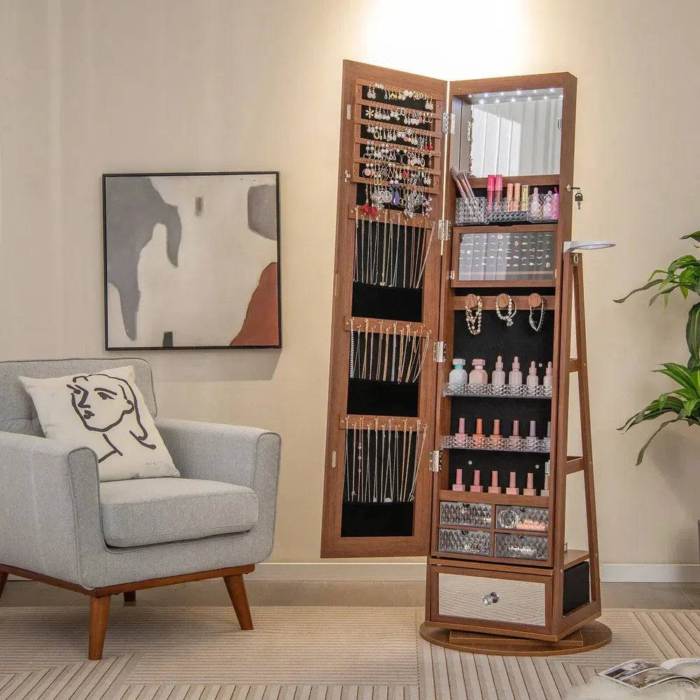 360° Rotating Jewellery Armoire with Full-Length Mirror