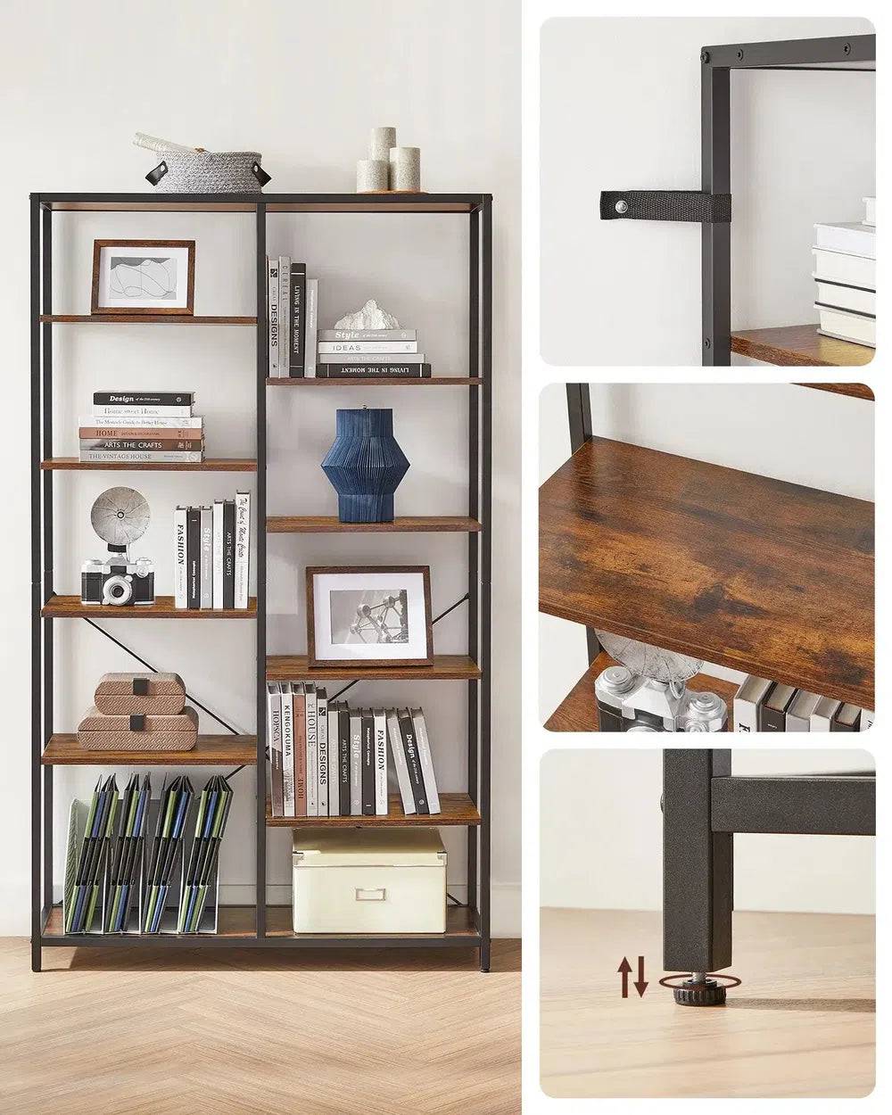 Five-Tier Wooden Bookcase Standing Display Storage Rack