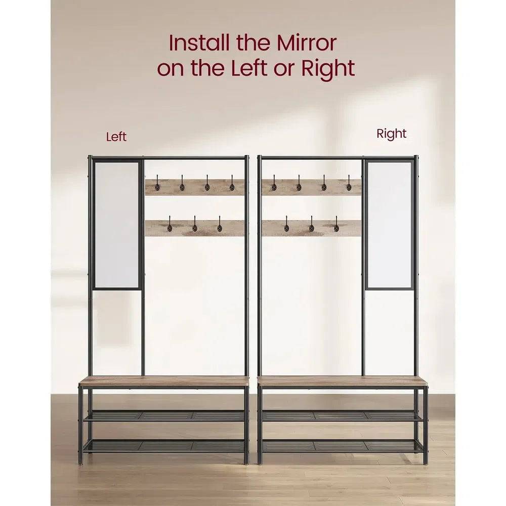 Hallway Coat Rack with Shoe Storage, Mirror, and Bench
