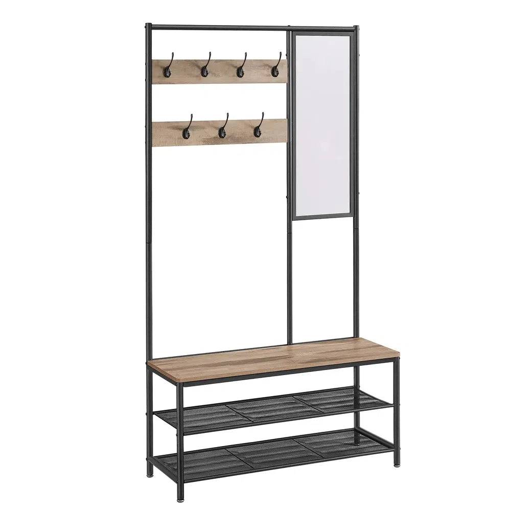 Hallway Coat Rack with Shoe Storage, Mirror, and Bench