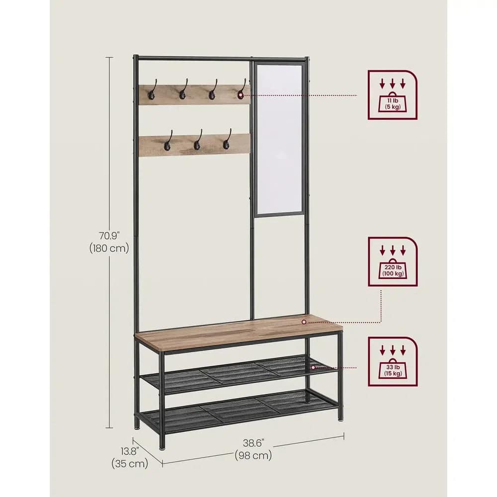 Hallway Coat Rack with Shoe Storage, Mirror, and Bench