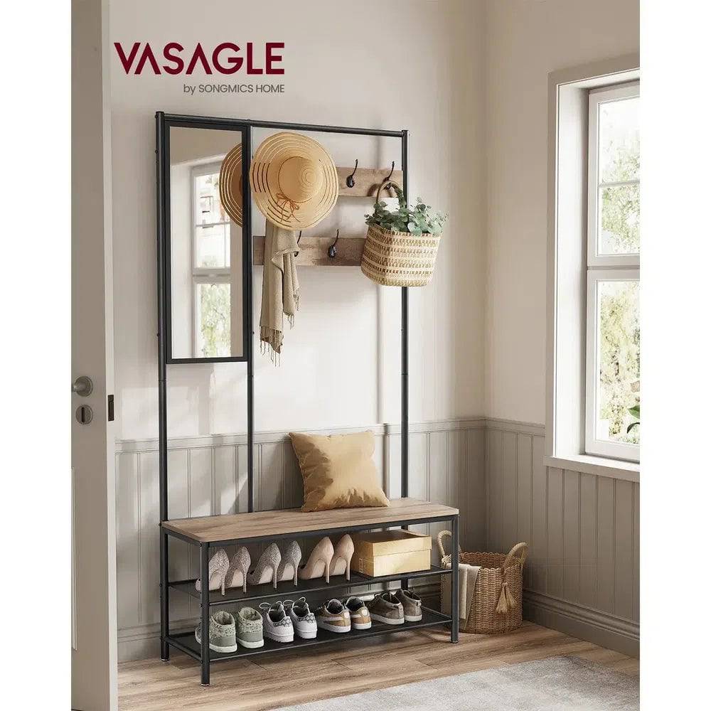 Hallway Coat Rack with Shoe Storage, Mirror, and Bench