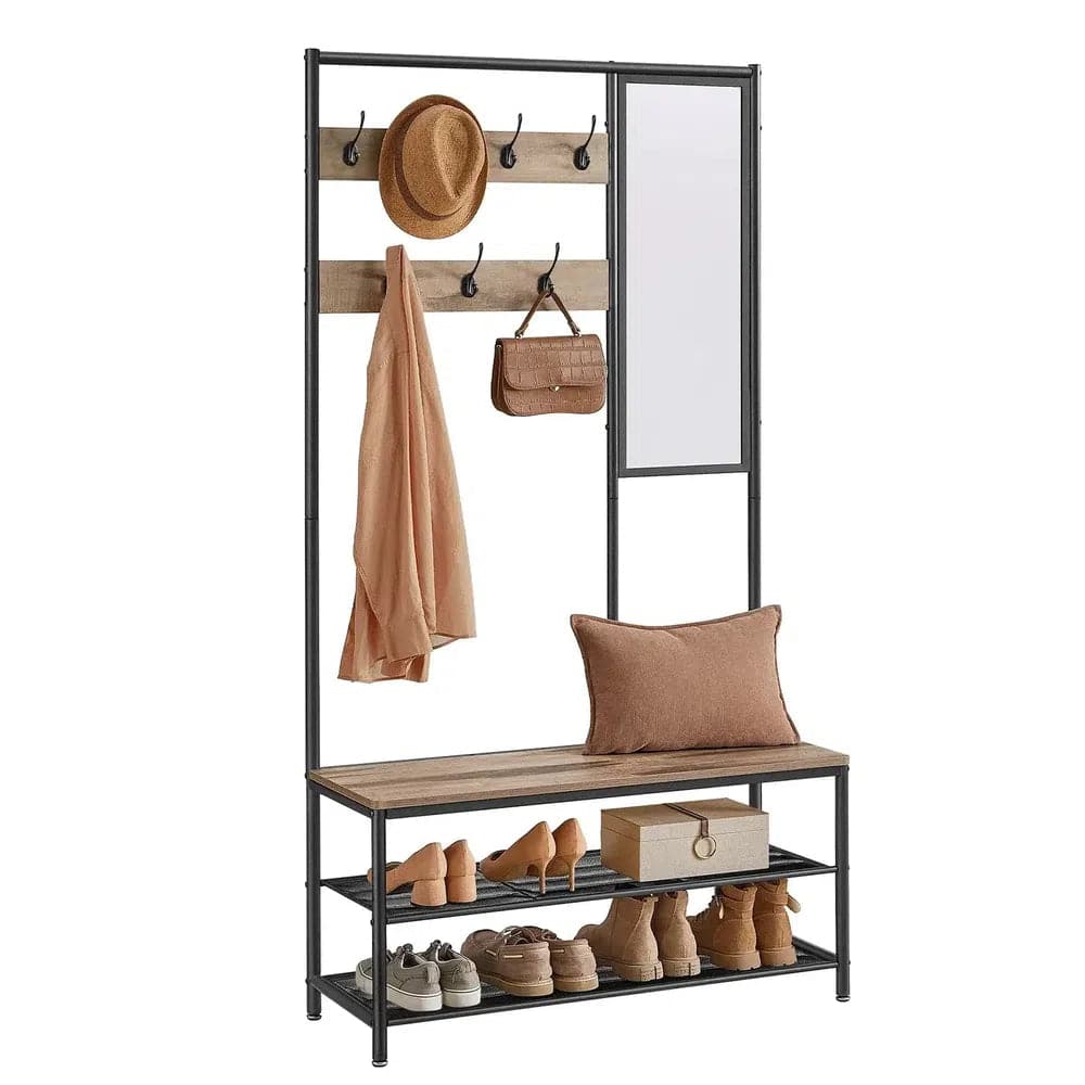 Hallway Coat Rack with Shoe Storage, Mirror, and Bench