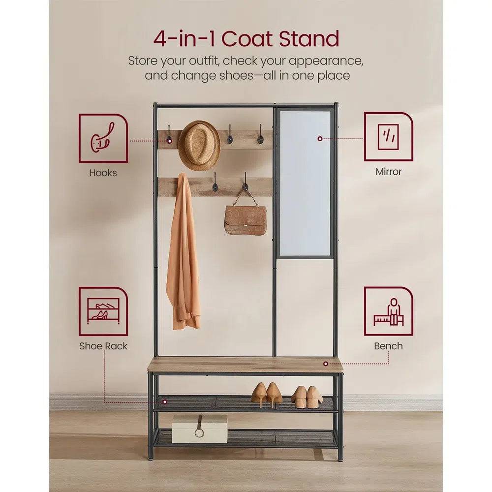 Hallway Coat Rack with Shoe Storage, Mirror, and Bench