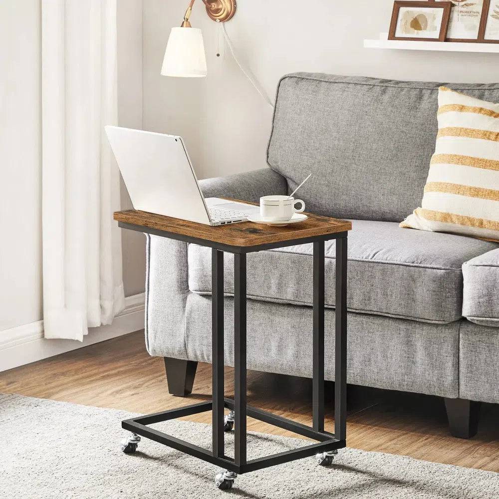 Modern End Table with Steel Frame and Castors