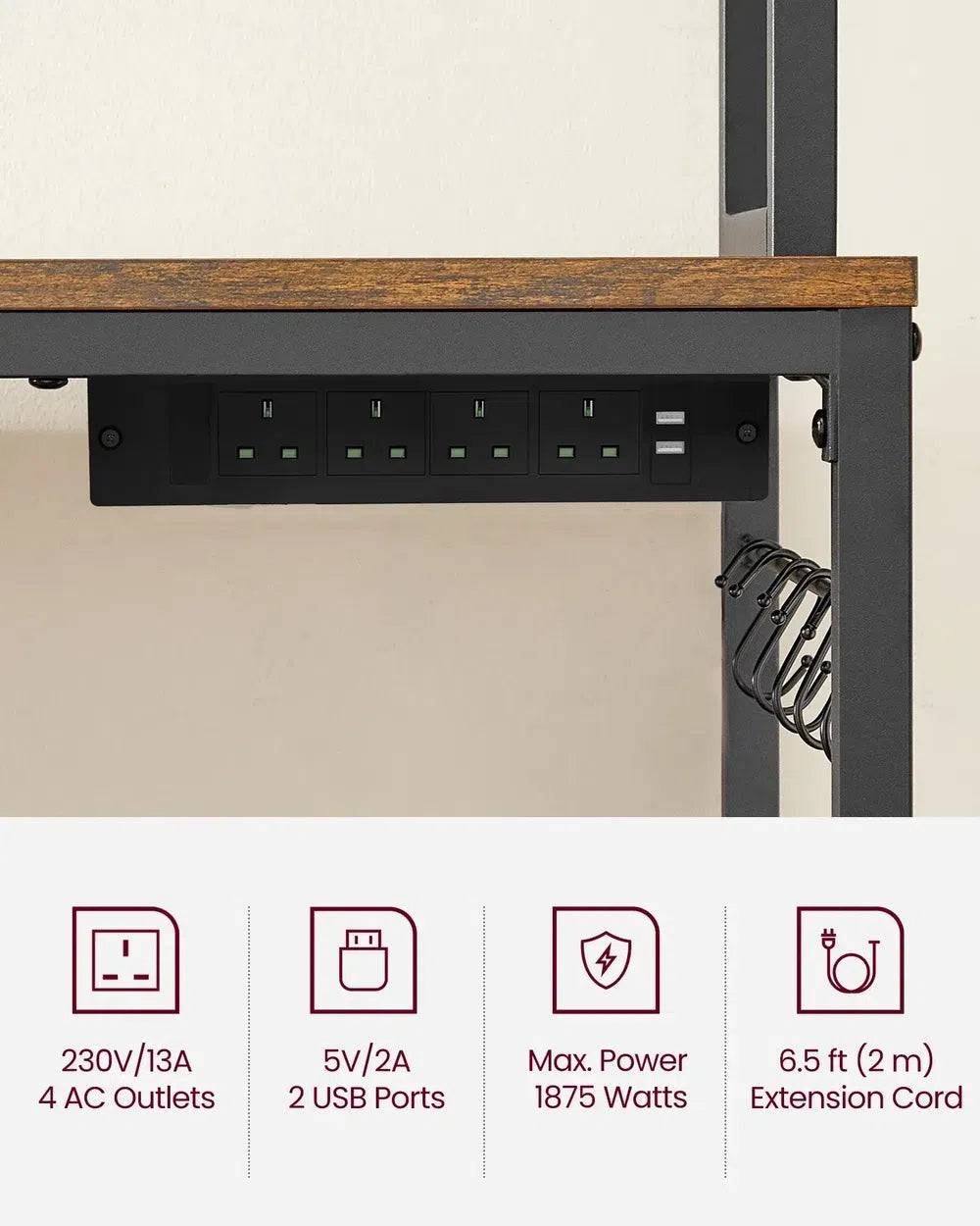 Kitchen Storage Rack with Power Outlet and Metal Wire Panel