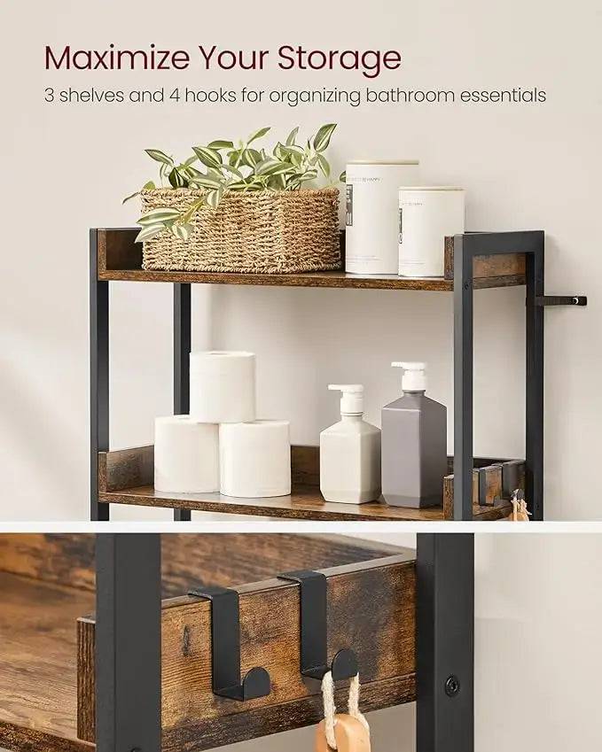 Three-Tier Space-Saving Toilet Shelf Industrial Style Storage Rack