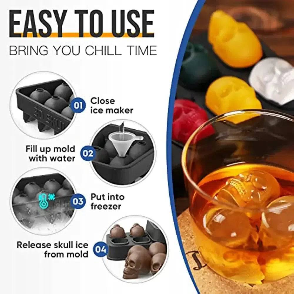 Skull Silicone Ice Cube Tray with Funnel 10-Cavity Mould