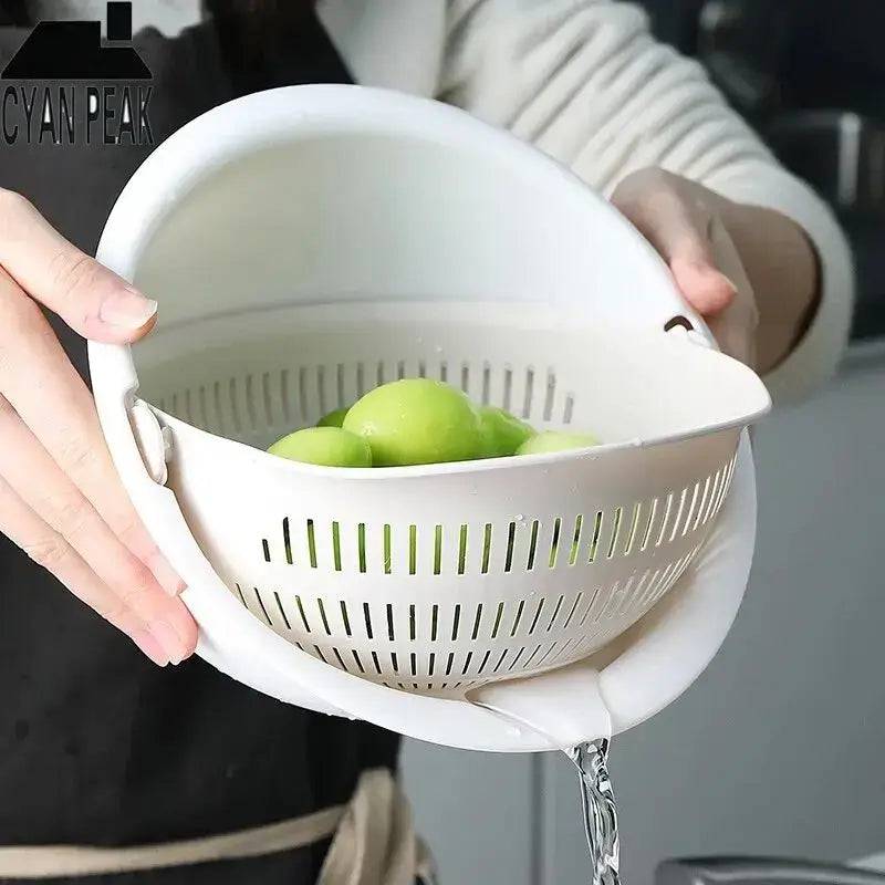 Removable Double-Layer Rotating Fruit and Vegetable Washing Basket