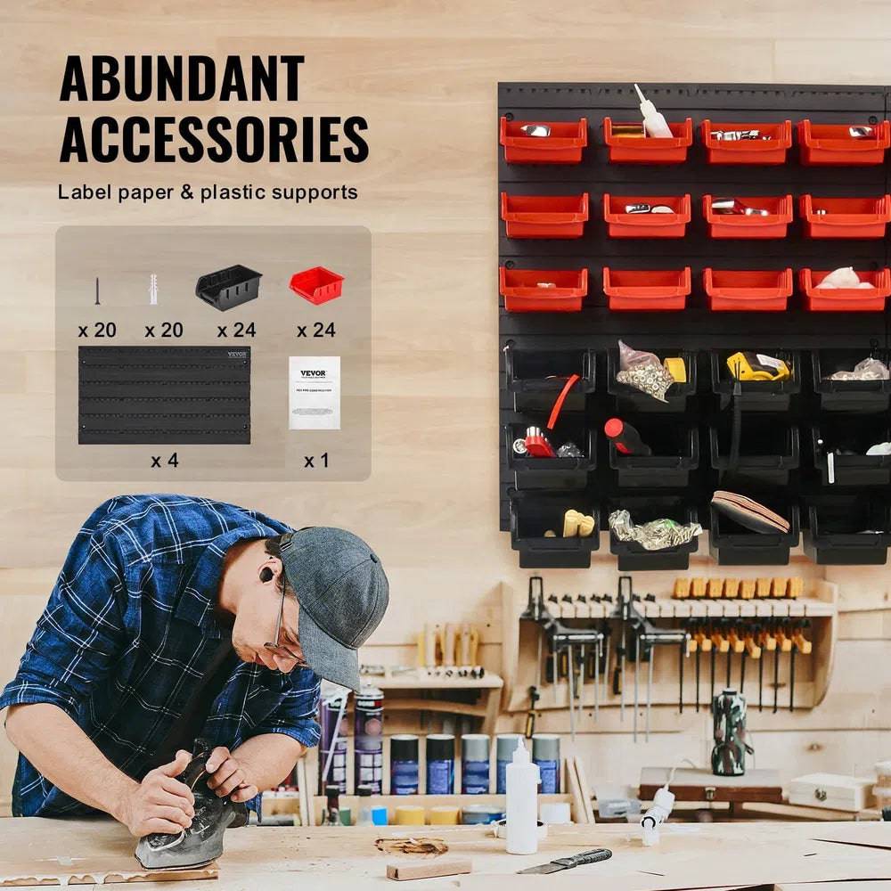 Wall Mounted Storage Bins 48-Bin Parts Rack